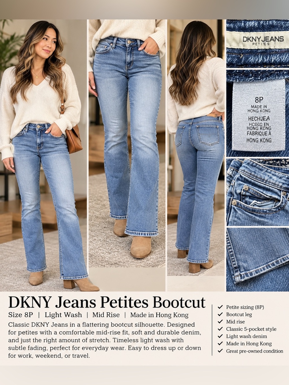 DKNY Jeans Petites Size 8P Medium Wash Denim Blue Jeans Bootcut Pants